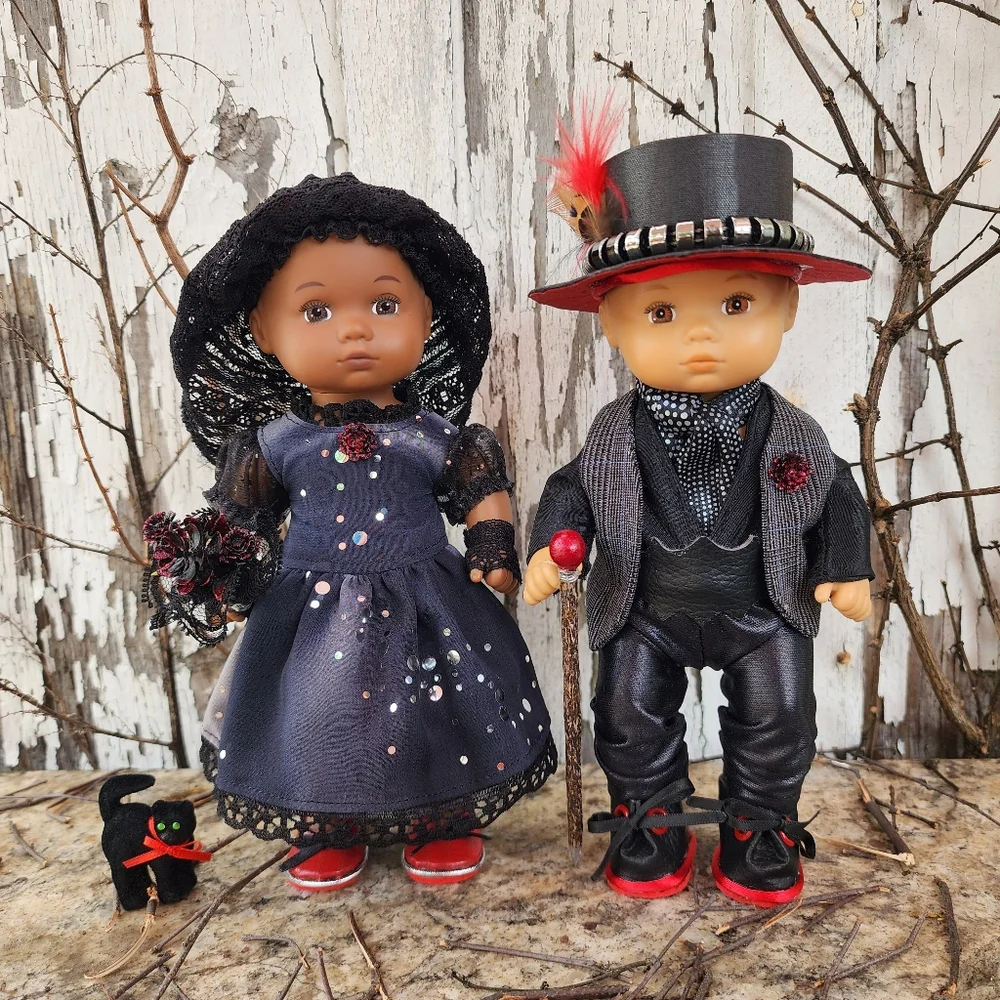 🎨 8 Inch Little Bitty Baby Traditional Gothic Boy and Girl Outfits - Picture 1 of 15